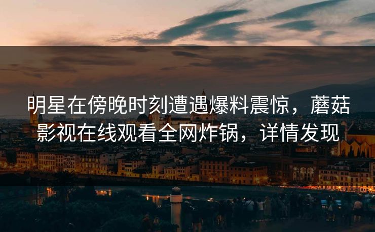 明星在傍晚时刻遭遇爆料震惊，蘑菇影视在线观看全网炸锅，详情发现