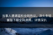 当事人遭遇猛料全网热议，汤头条轻量版下载全网沸腾，详情深扒
