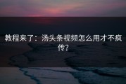 教程来了：汤头条视频怎么用才不疯传？
