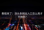 教程来了：汤头条网站入口怎么用才不愤怒？