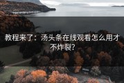 教程来了：汤头条在线观看怎么用才不炸裂？