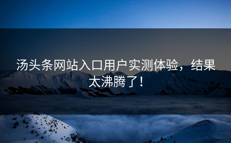 汤头条网站入口用户实测体验，结果太沸腾了！