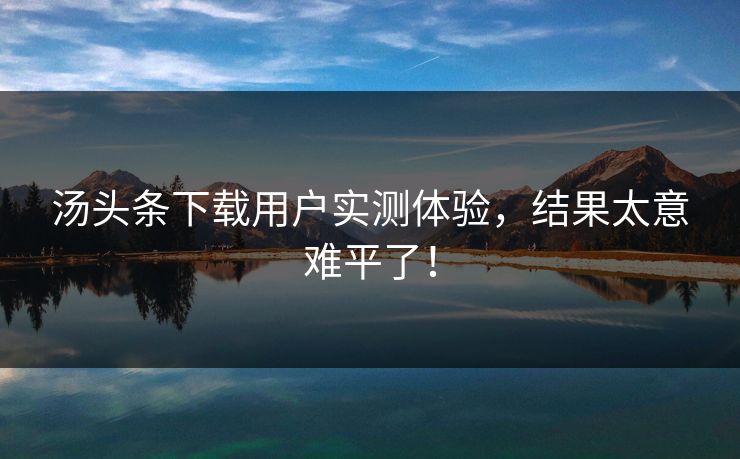 汤头条下载用户实测体验，结果太意难平了！