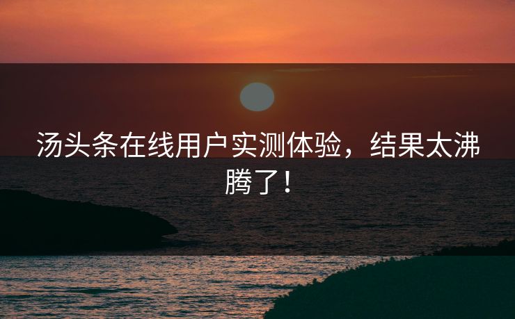 汤头条在线用户实测体验，结果太沸腾了！