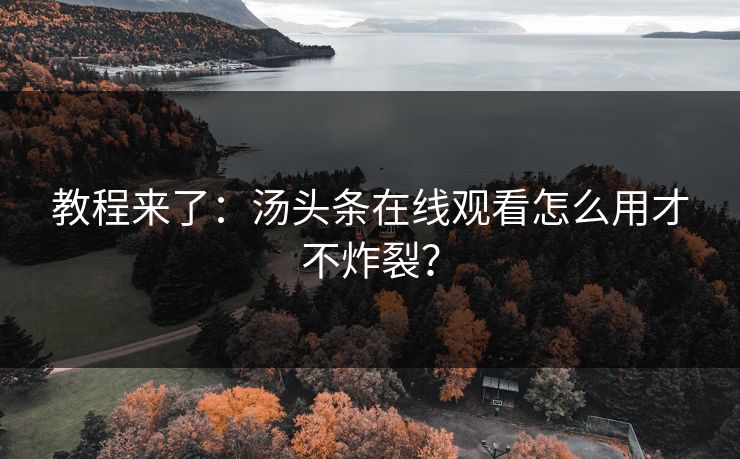 教程来了：汤头条在线观看怎么用才不炸裂？