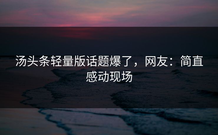 汤头条轻量版话题爆了，网友：简直感动现场