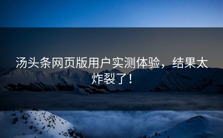 汤头条网页版用户实测体验，结果太炸裂了！