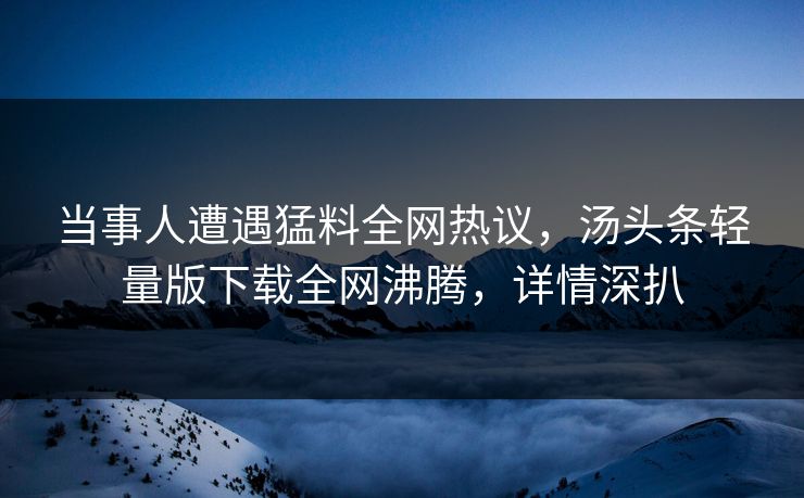 当事人遭遇猛料全网热议，汤头条轻量版下载全网沸腾，详情深扒
