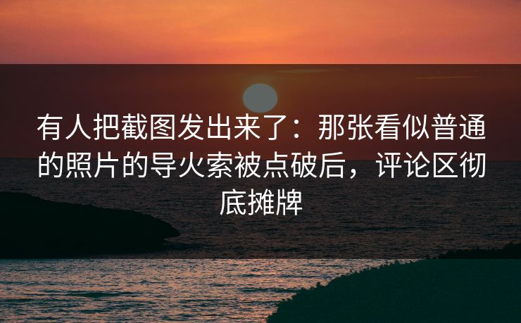 有人把截图发出来了:那张看似普通的照片的导火索被点破后,评论区彻底摊牌 有人把截图发出来了:那张看似普通的照片的导火索被点破后,评论区彻底摊牌